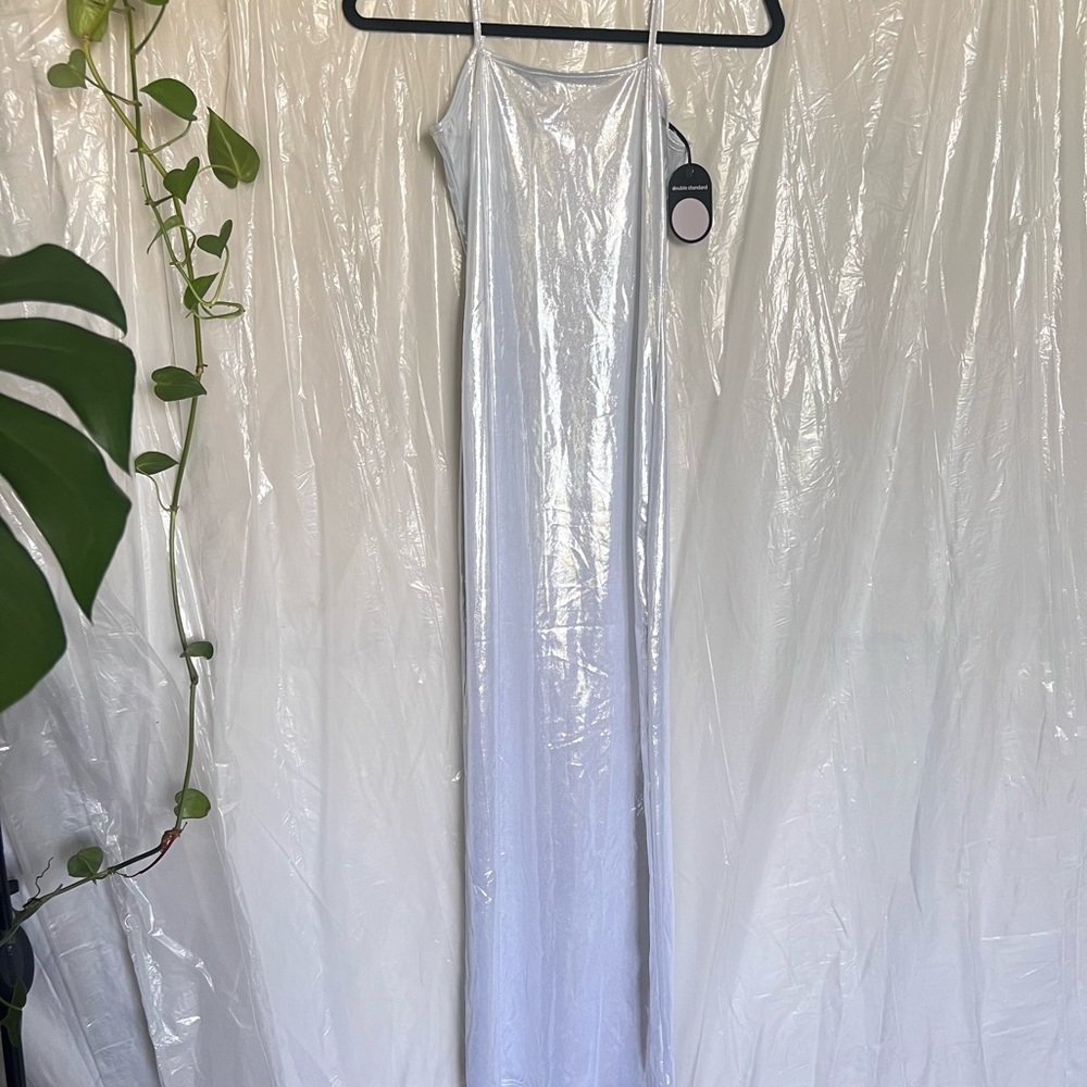 Double Standard Sheer Metallic Maxi Dress